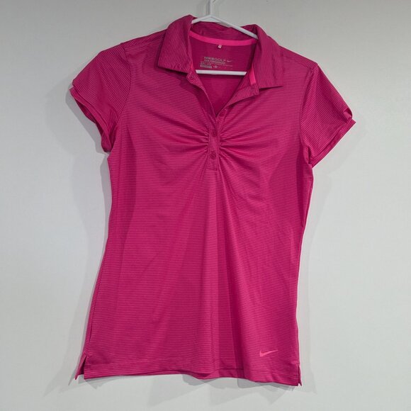 Nike Golf Tour Performance Striped Dri Fit Striped Polo Top Pink Size Small - Picture 1 of 5